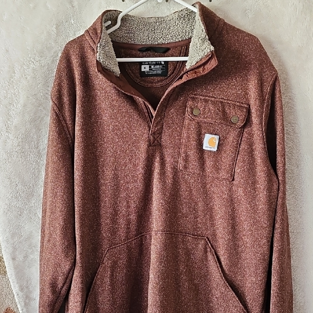 Carhartt Brown Zip Up Sweater with Stand-Up Collar